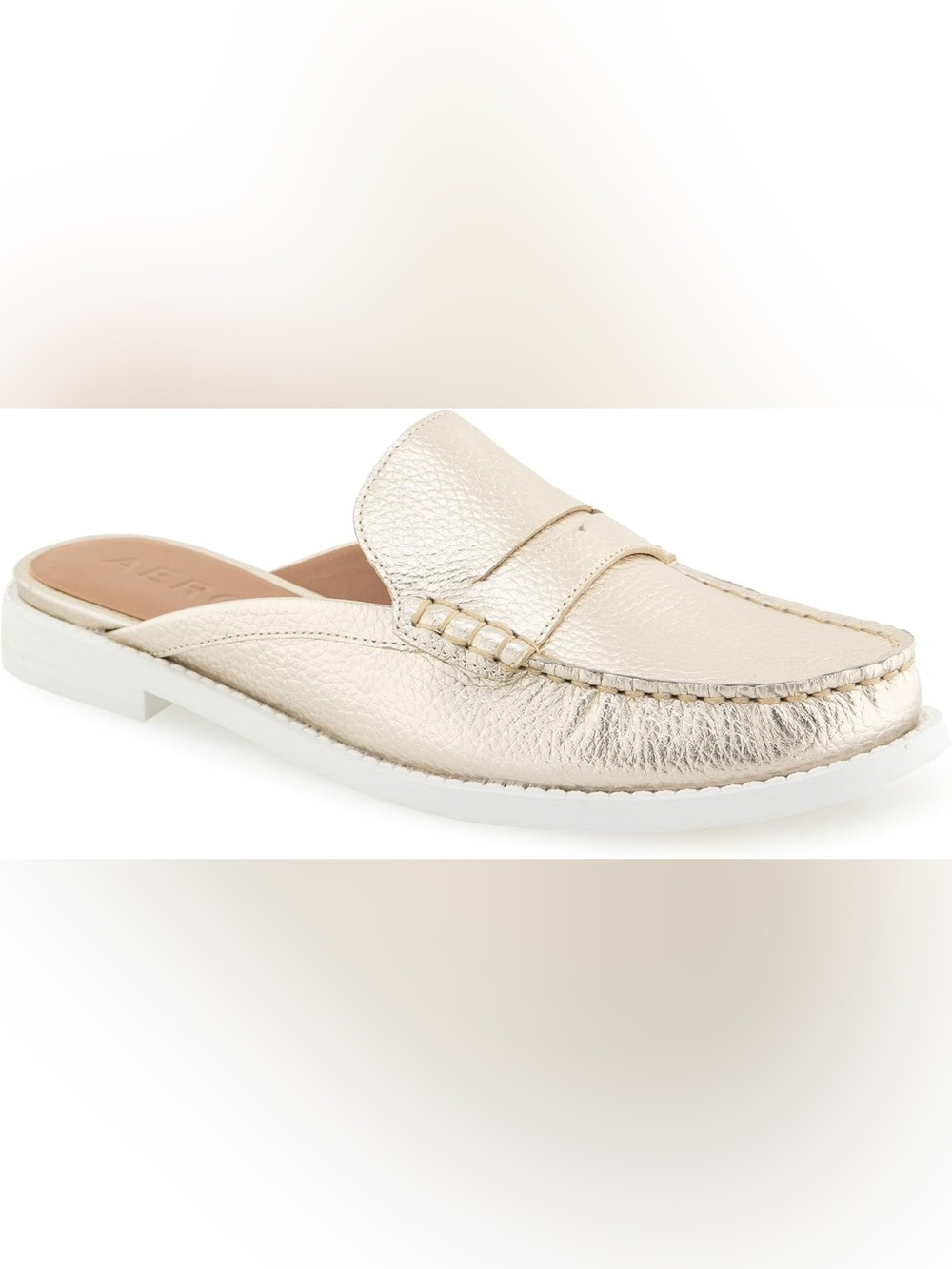 AEROSOLES Metallic Silver Slip-On Mule Loafers